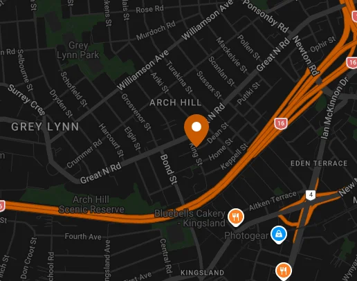 Map showing Alloy Wheel Repair Auckland workshop location at 6 King Street, Grey Lynn